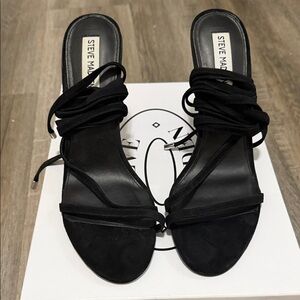 Steve Madden Black Lace-Up Strappy Slide Heels